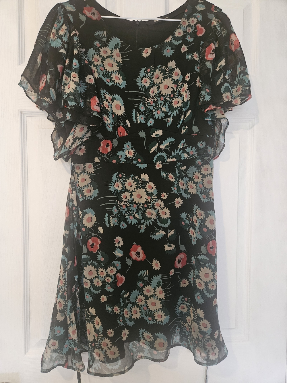 Oasis Black Dress with Teal and Coral Floral Accents